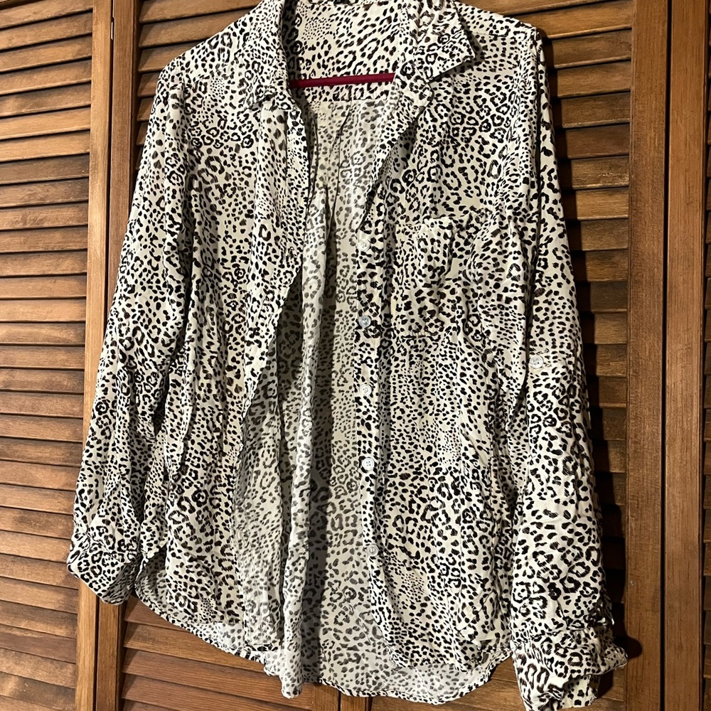 Neutral leopard print button down